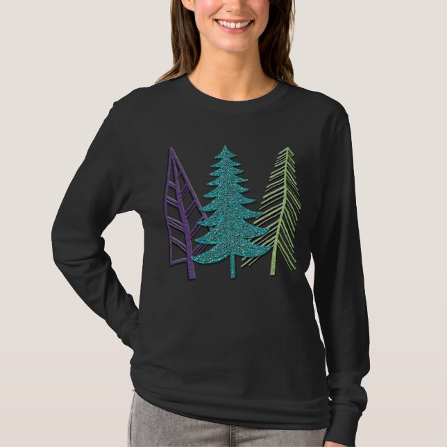 T-shirt Arbres de Noël modernes Dames Longues Manches T Ch (Devant)