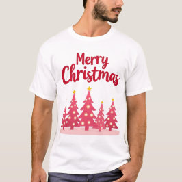 T-shirt Arbres de Noël roses modernes 'Joyeux Noël'