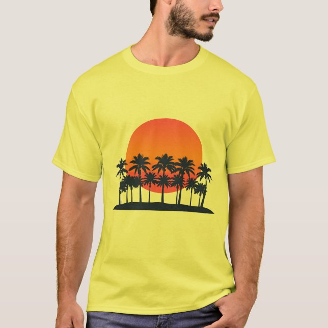 T-shirt Arbres de palmiers à coucher rétro - Somme (Devant)