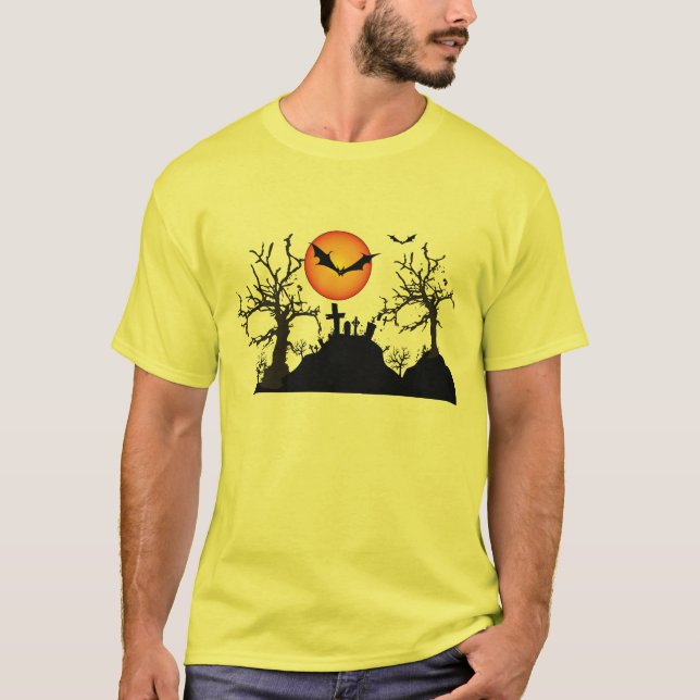 T-shirt Arbres effrayants avec chauves-souris Halloween (Devant)