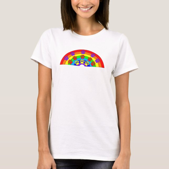 T-shirt Arc-en-ciel avec Empreintes de pattes de chien (Devant)