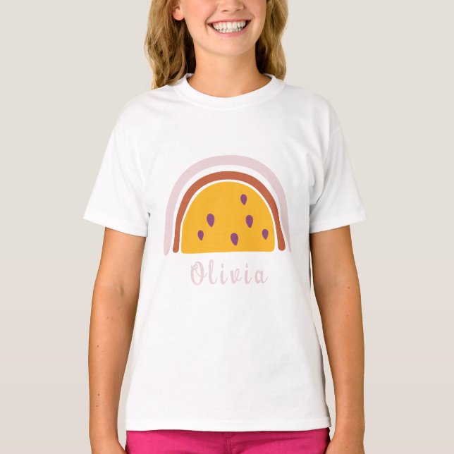 T-shirt Arc-en-ciel Boho avec nom personnalisé Jaune (Devant)