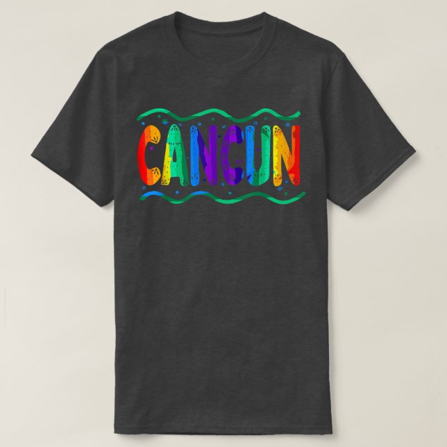 T-shirt Arc en ciel Cancun Méico Typographie Océan Vagues (Design devant)