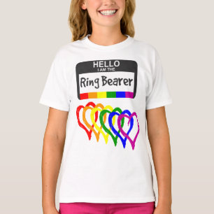 T-shirt Arc-en-ciel Coeurs anneau Porteur Nom Mariage insi