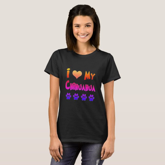T-shirt Arc en ciel J'aime mon Chihuahua (Devant entier)