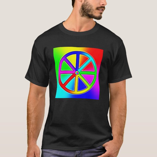 T-shirt Arc-en-ciel Roue Dharma - Bouddhiste (Devant)