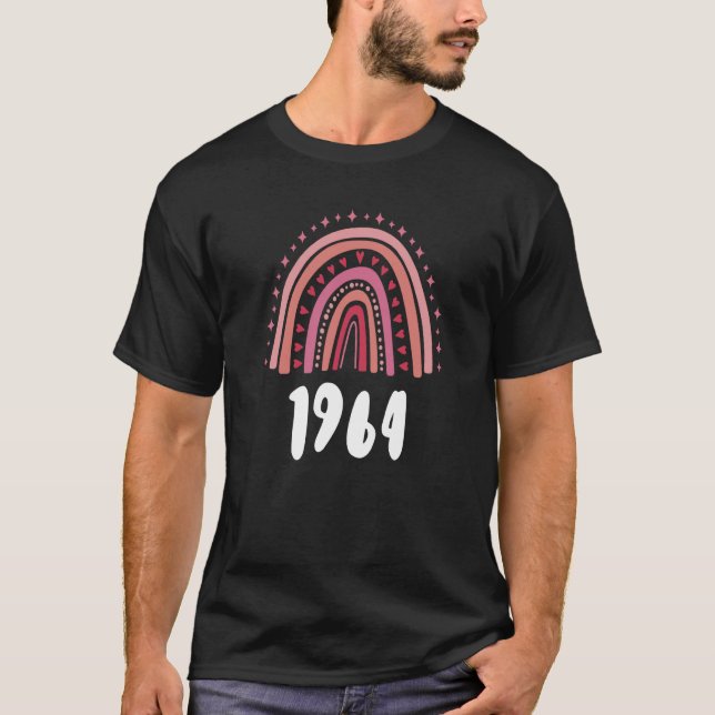 T-shirt Arc-En-Ciel Rouge Année De Naissance 1964 Annivers (Devant)