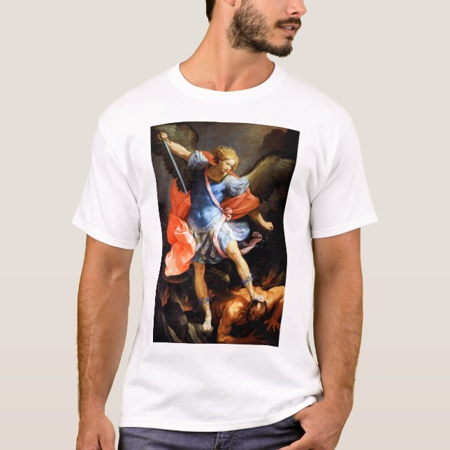 T-shirt Archangel Michael piétine Satan, Guido Reni (Devant)