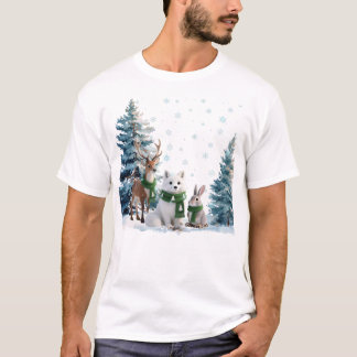 T-shirt Arctic Fox Moose and Hare Winter Wildlife Trio