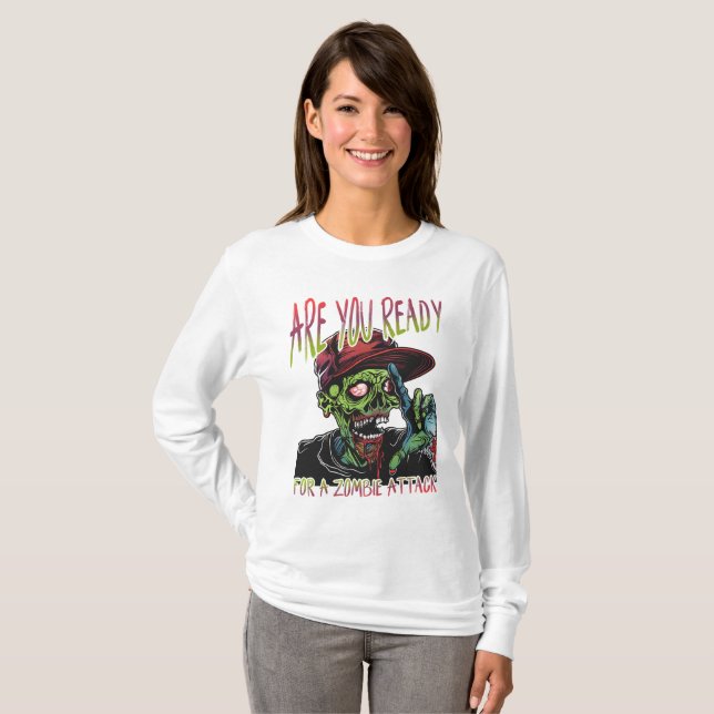 T-shirt Are You Ready | Women’s Zombie Attack Long Sleeve  (Devant entier)