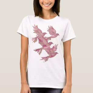 T-shirt Argent élégant OISEAUX ROSES Design moderne