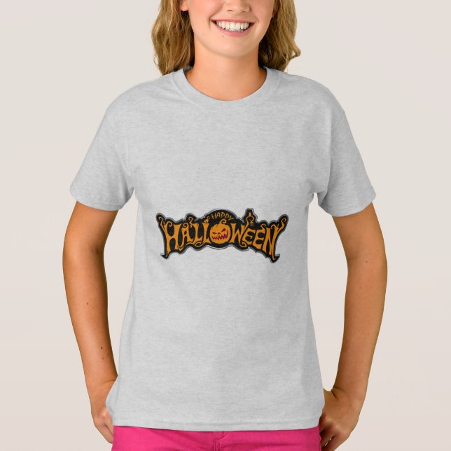 T-shirt Argent encadré Happy Halloween Ruby Eyed Citrouill (Devant)