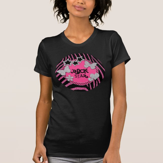 T-shirt argenté noir rose de vedette du rock de (Devant)