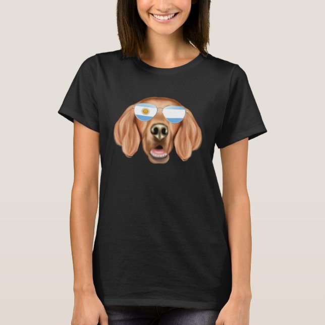 T-shirt Argentinian Flag Irish Setter Dog Argentina Pocket (Devant)