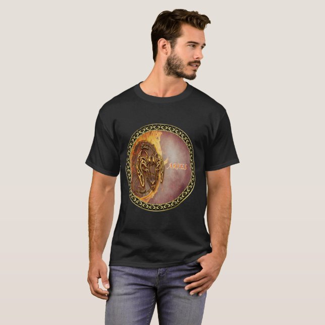 T-shirt Aries Horoscope avec texture feuille or avec noir (Devant entier)