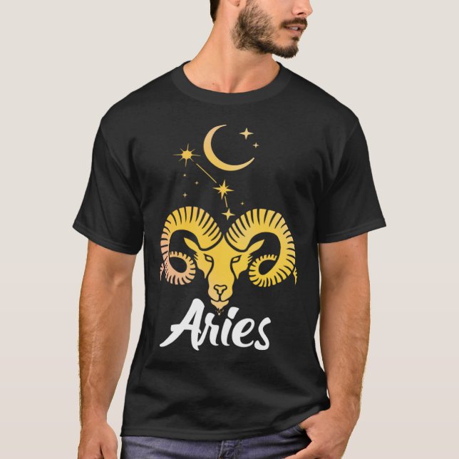 T-shirt Aries Horoscope Zodiac Sign Born March April (Devant)