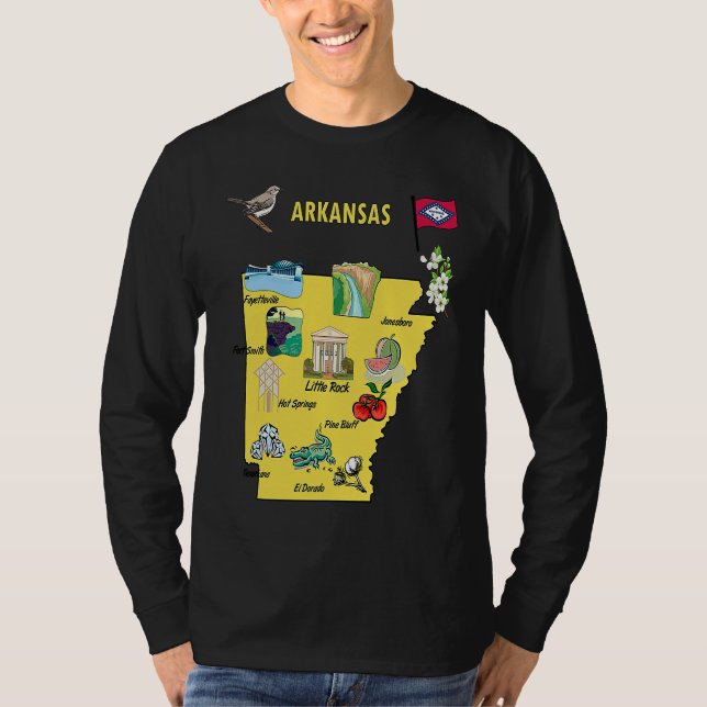 T-shirt Arkansas state map major cities Tourist Destinatio (Devant)