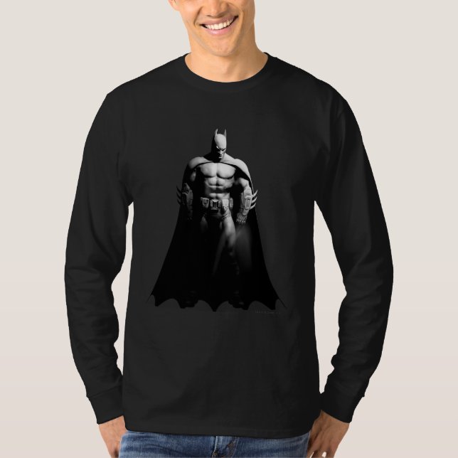 T-shirt Arkham | Pose large noir et blanc Batman (Devant)