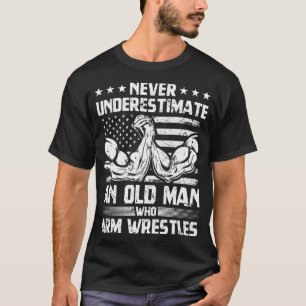T-shirt Arm Wrestler Old Man USA Drapeau Arm Wrestler