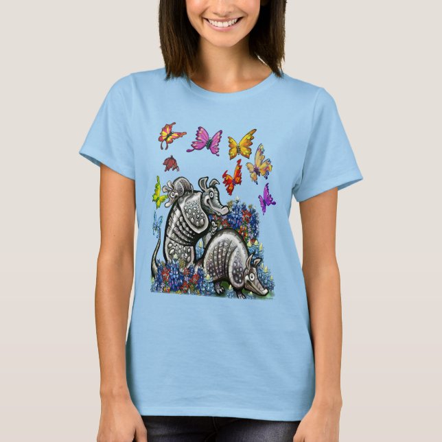 T-shirt Armadillos Bluebonnets Papillons Fleurs sauvages (Devant)
