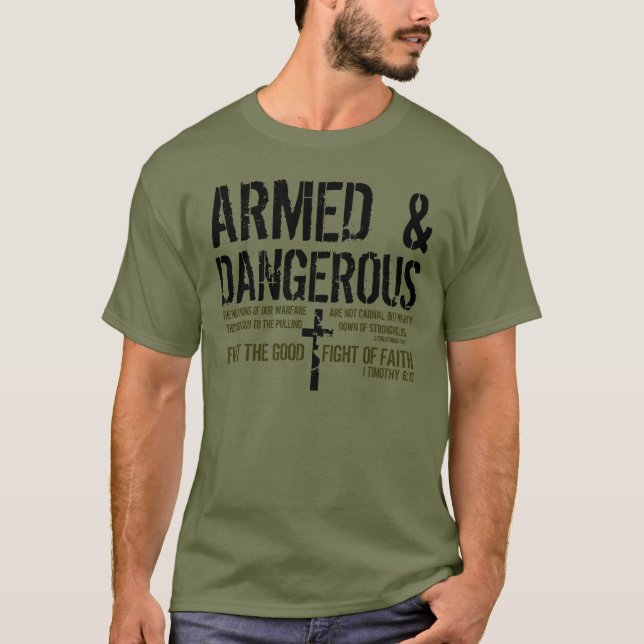 T-shirt armé et dangereux de vers de bible (Devant)