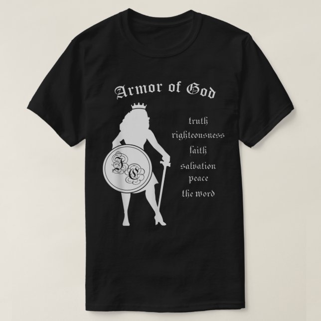 T-shirt Armure de Dieu Femme forte Bouclier de la Couronne (Design devant)