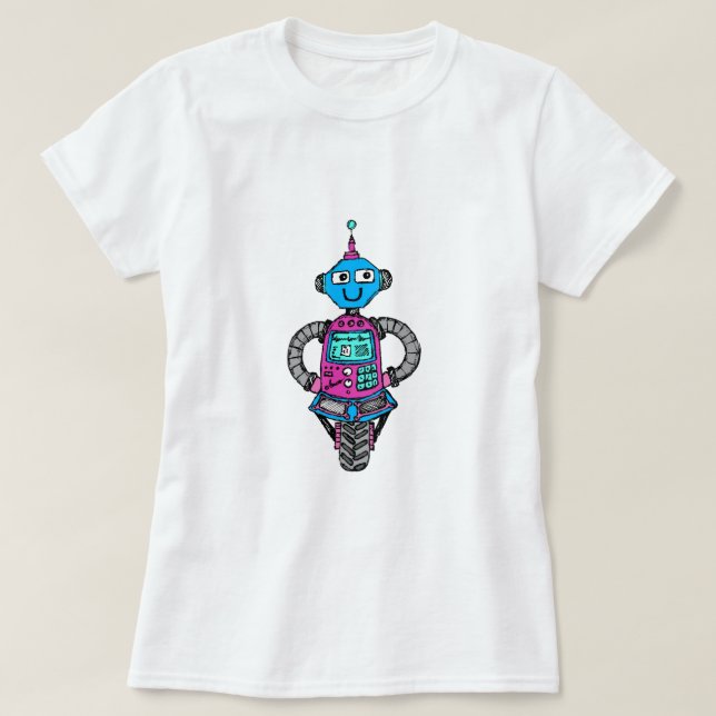 T-shirt Arnie Robot : Rose et bleu (Design devant)