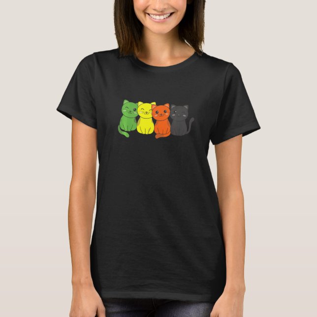 T-shirt Aromantic Drapeau Fierté Lgbtq Chats Cute Aromanti (Devant)