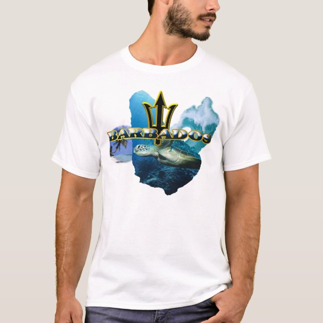 T-SHIRT ARRIÈRE DE TRIDENT DE VAGUE DES BARBADE (Devant)