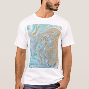 T-shirt Arrière - plan acrylique en marbre, bleu avec bril