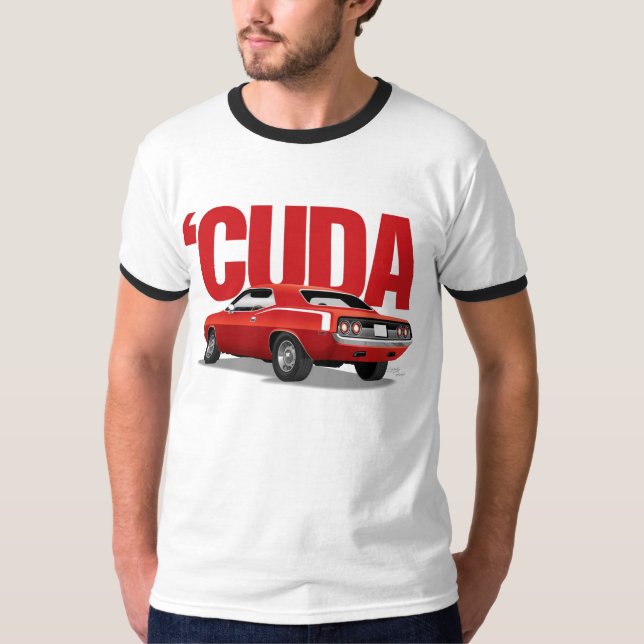 T-shirt 'Arrière rouge de Cuda avec le texte (Devant)