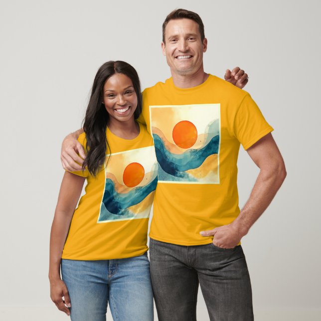 T-shirt Art Abstrait Sunset Waves (Unisexe)