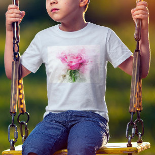 T-shirt Art aquarelle de rose rose sur fond blanc