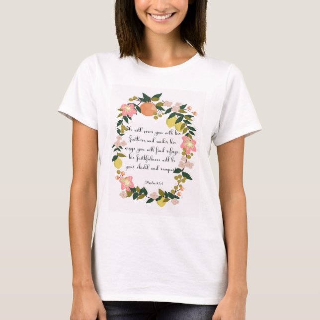 T-shirt Art chrétien de citation - 91:4 de psaume (Devant)
