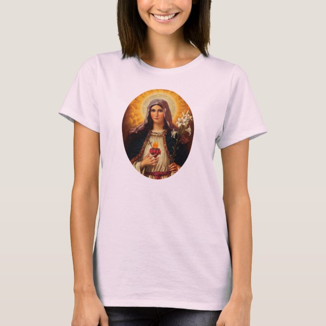 T-shirt Art chrétien de coeur sacré de Jésus et de Mary (Devant)