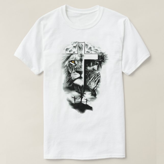 T-shirt Art chrétien jésus la croix Lion de juda (Design devant)