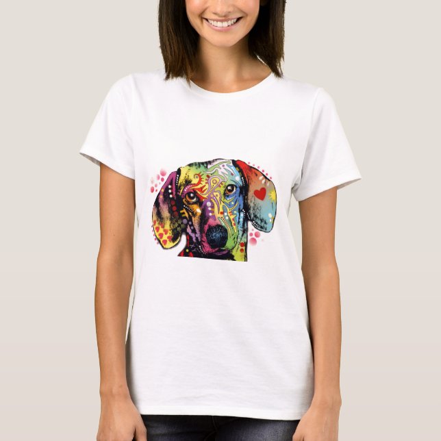 T-shirt art coloré de teckel (Devant)