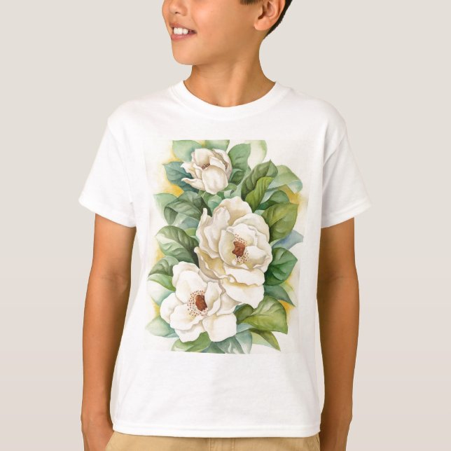 T-shirt Art d'aquarelle de fleur de magnolia - multi (Devant)