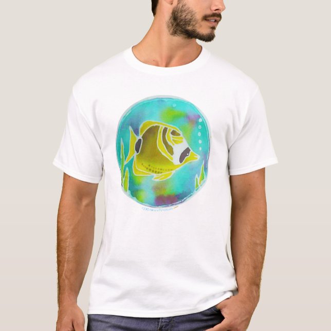 T-shirt Art de batik de poissons de papillon de raton (Devant)