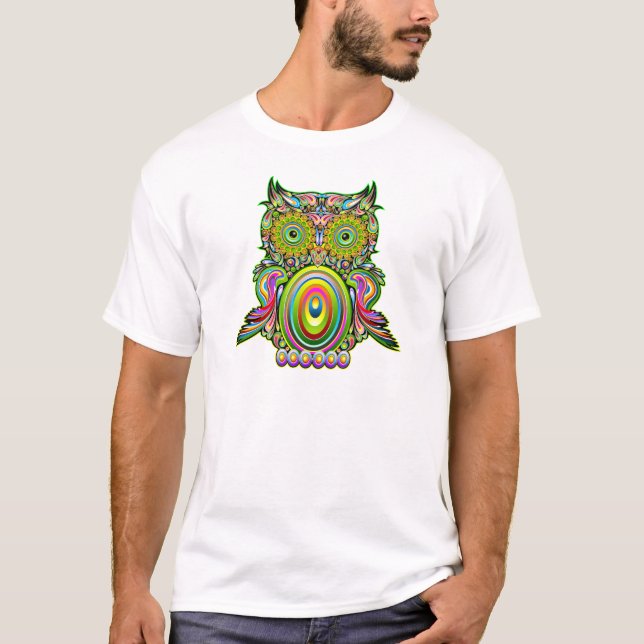 T-shirt Art de bruit psychédélique de hibou (Devant)