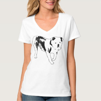 T-shirt Art de Bulldog Puissant en Vue Latérale Noir et Bl