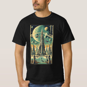 T-shirt Art de carte postale de ville extraterrestre rétro