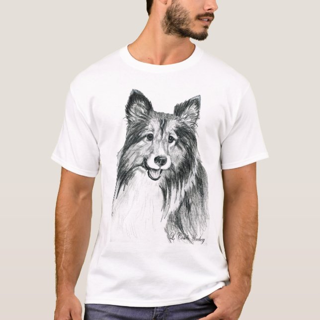 T-shirt Art de chien de berger de Sheltie Shetland (Devant)