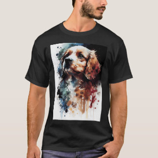 T-shirt art de chien mignon couleur à l'eau