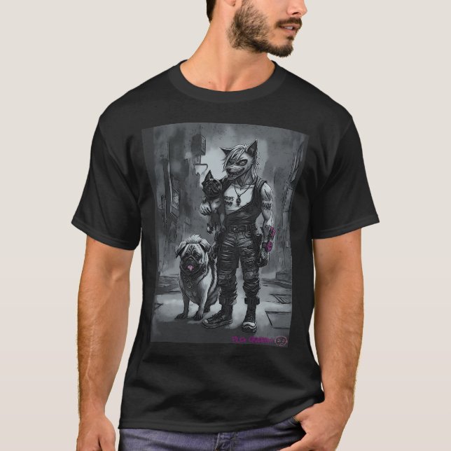 T-shirt Art de graffiti de pug et de loup-garou 5 (Devant)