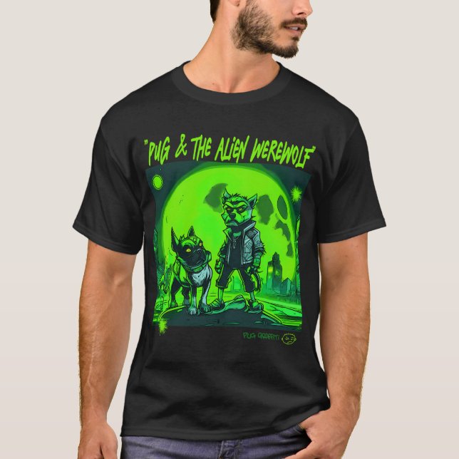 T-shirt Art de graffiti de pug et loup-garou 10 (Devant)