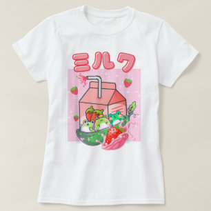 T-shirt Art de grenouille au lait de fraise Kawaii