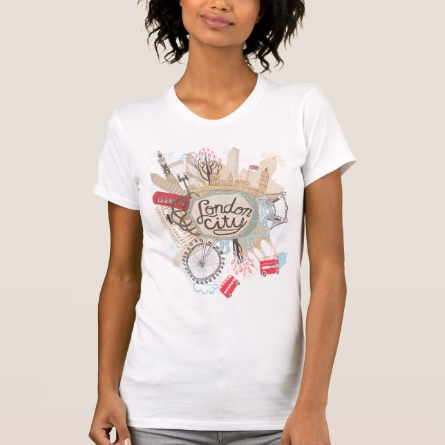 T-shirt Art de griffonnage de ville de Londres (Devant)