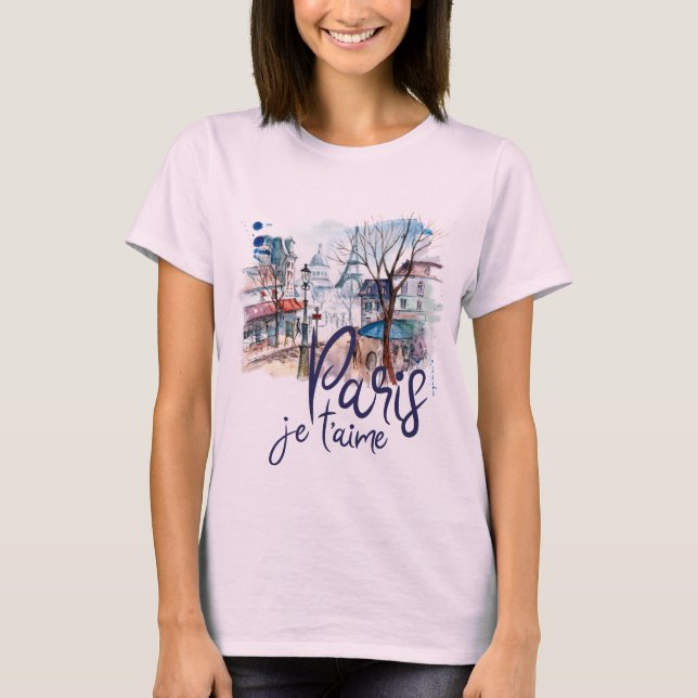 T-shirt Art de la France de calligraphie d'aquarelle de (Devant)