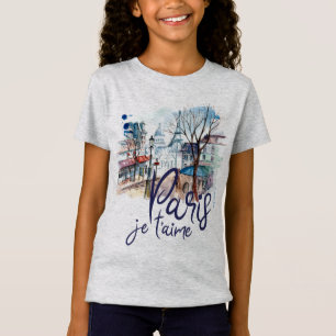 T-Shirt Art de la France de calligraphie d'aquarelle de
